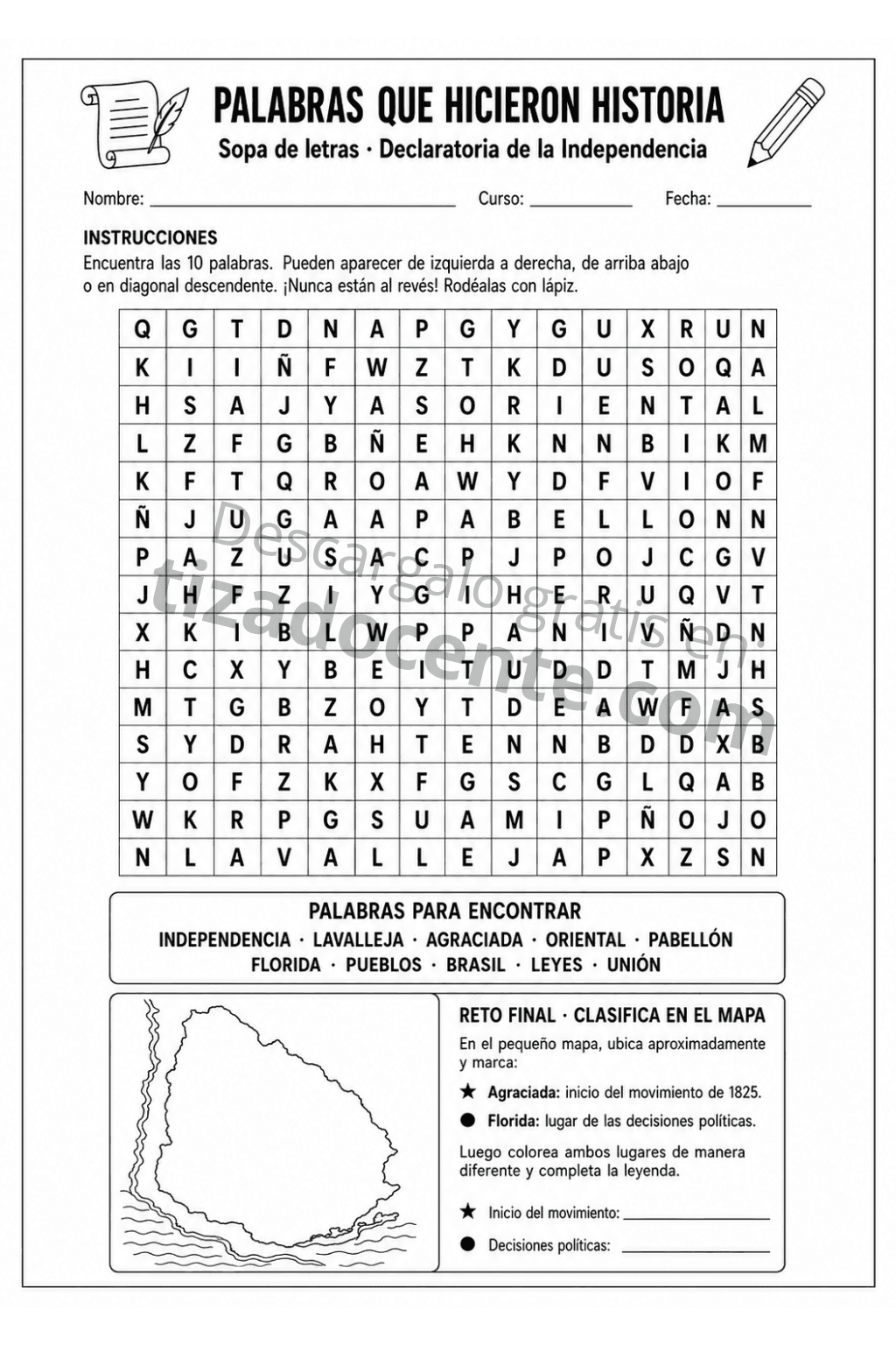 Sopa de letras: Declaratoria de la Independencia