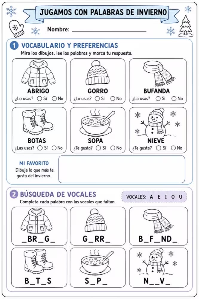 Recurso didáctico de ficha de invierno